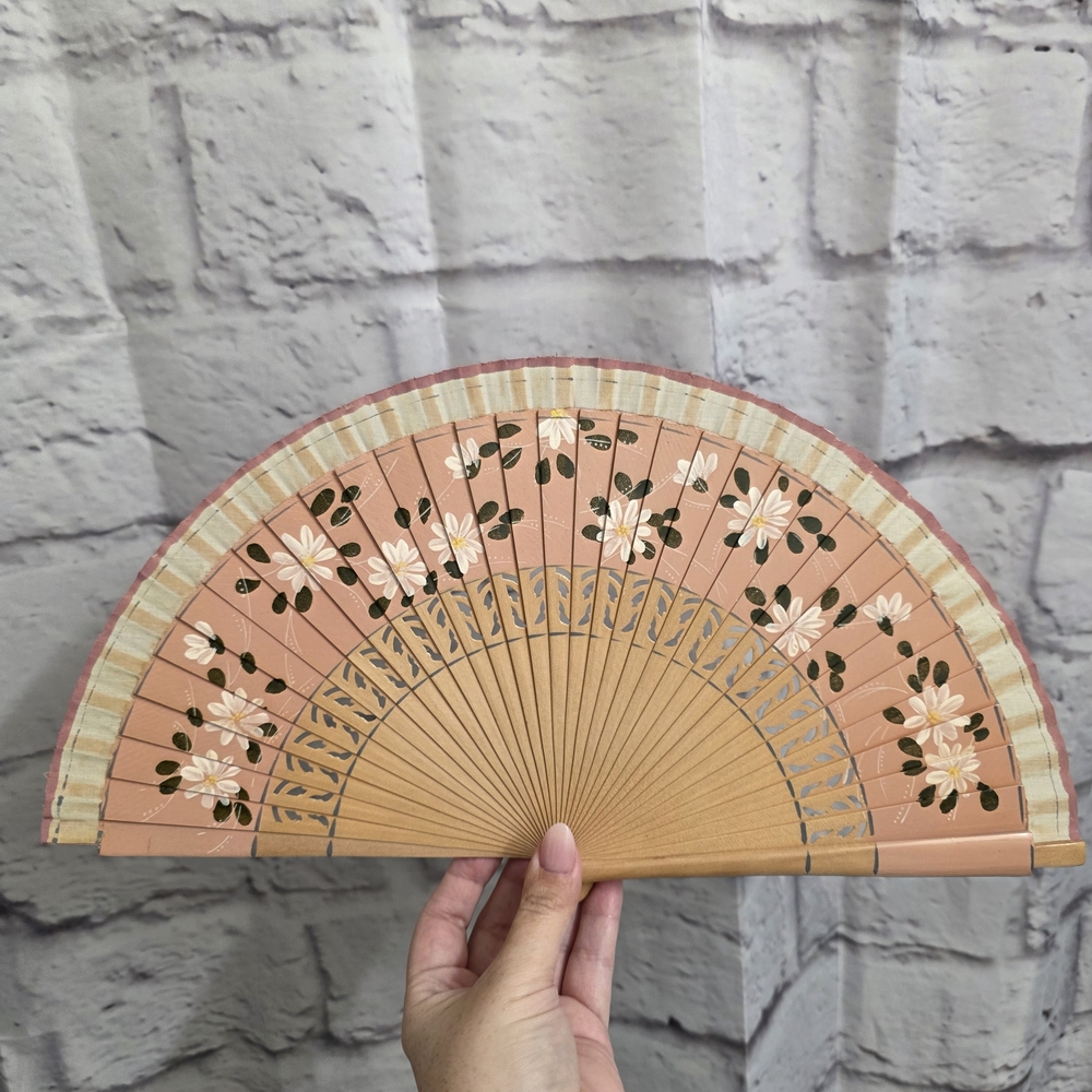 Floral Handheld Fan - Pink and Tan